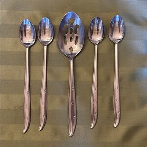 NSCO vintage atomic 3 star pierced serving spoon & 4 iced tea spoons starette